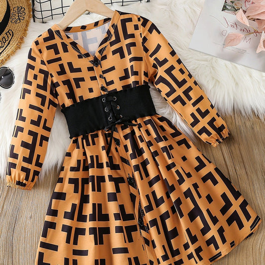 Girls Long Sleeve Dress with Adjustable Belt