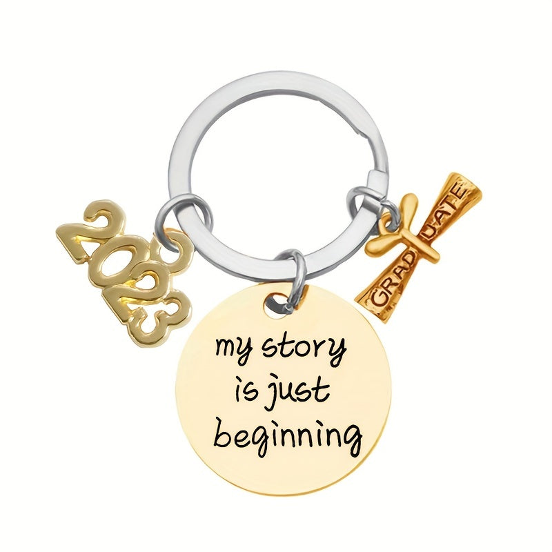 Boys Creative Pendant Keychain My Story Is Just Beginning Stainless Steel Gift