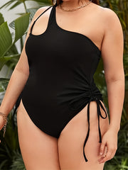 One Shoulder Drawstring One Piece Swimsuit
