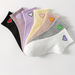 7 Pairs Heart Print Socks Comfy & Breathable Short Socks Women's Stockings