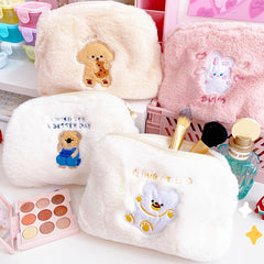 Animal Embroidered Makeup Bag Soft Pouch for Students and Travelers