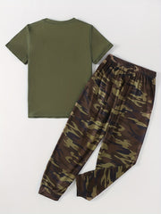 Boy's Camo T Shirt & Sport Shorts Set - Summer Kids Outfit