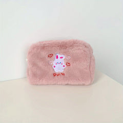 Animal Embroidered Fluffy Makeup Bag Plush Storage Pouch