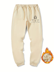 Men's Music Print Fleece Sweatpants Drawstring Jogger Pants