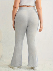 Flared Leg Trousers Elastic Waist Medium Stretch