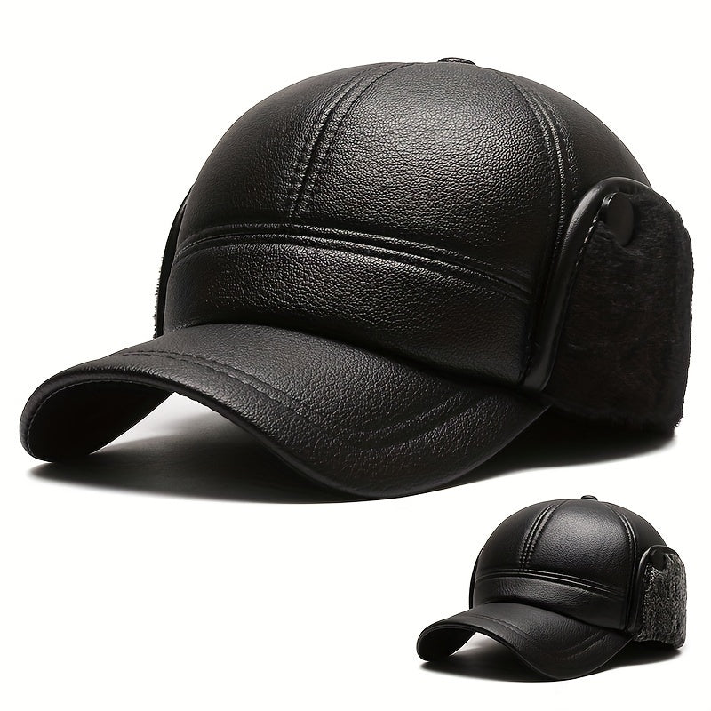 Winter Warm Hat PU Leather Windproof Hat Thickened Velvet Baseball Cap