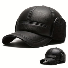 Winter Warm Hat PU Leather Windproof Hat Thickened Velvet Baseball Cap