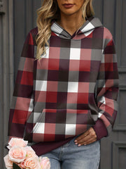 Plaid Print Kangaroo Pocket Hoodie Casual Long Sleeve Hoodies Sweatshirt