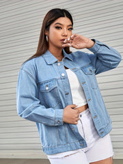 Casual Denim Jacket Women's Long Sleeve Lapel Collar Denim Jacket