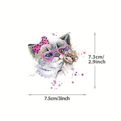 Cat Heat Transfer Vinyl Sticker DIY Iron Decal Heart Glasses Bow