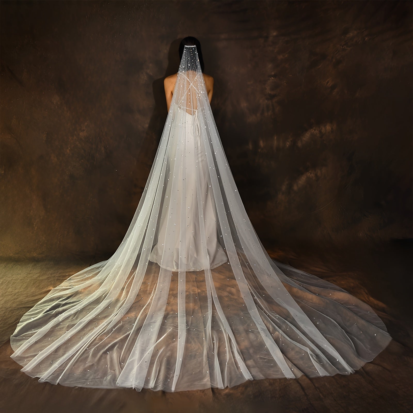 Cathedral Bridal Veil with Rhinestones Romantic Wedding Accessory