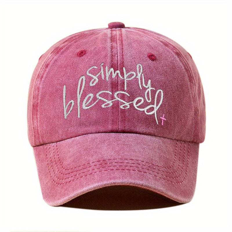 Simply Blessed Embroidery Baseball Cap Unisex Washed Distressed Solid Dad Hats