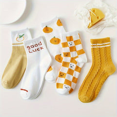 5 Pairs Fruit & Letter Print Socks Women's Stockings