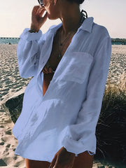 Long Sleeves Cover Up Shirt Semi Sheer Rash Guard Beachwear