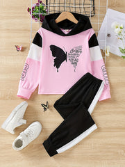 Girls Butterfly Hoodie & Pants Set Casual Outfits Kids Clothing
