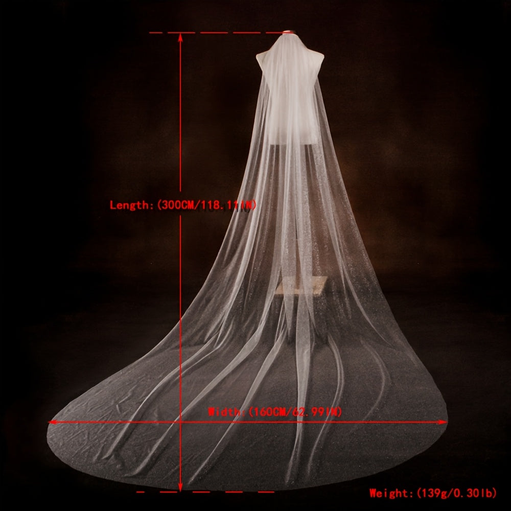 Wedding Veil with Long Trail Sparkling Shine for Ceremony