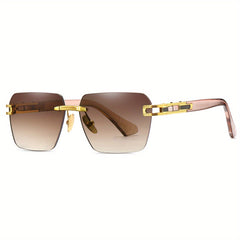 Men's Rectangular Metal Rimless Sunglasses