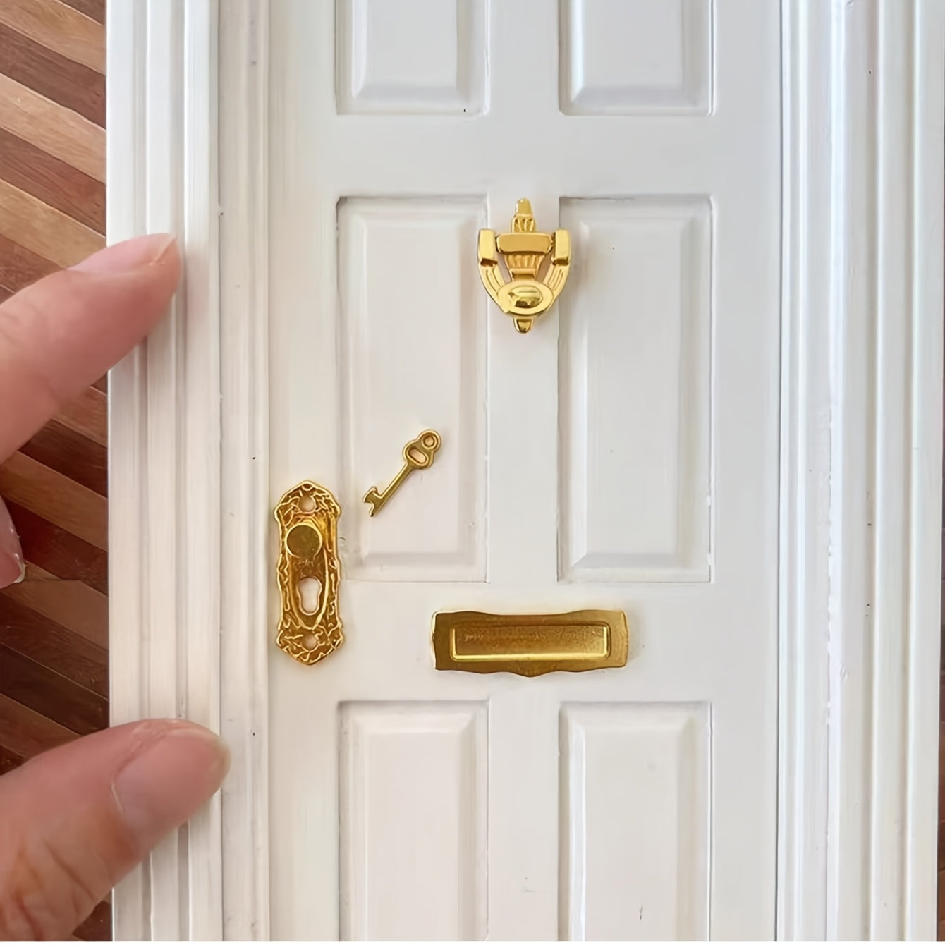 Dollhouse Metal Door Accessories 1:12 Scale Lock, Key, Knob, Newspaper Slot
