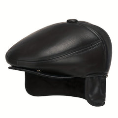Winter Windproof PU Leather Beret Ear Warmer for Outdoor Cycling Hiking