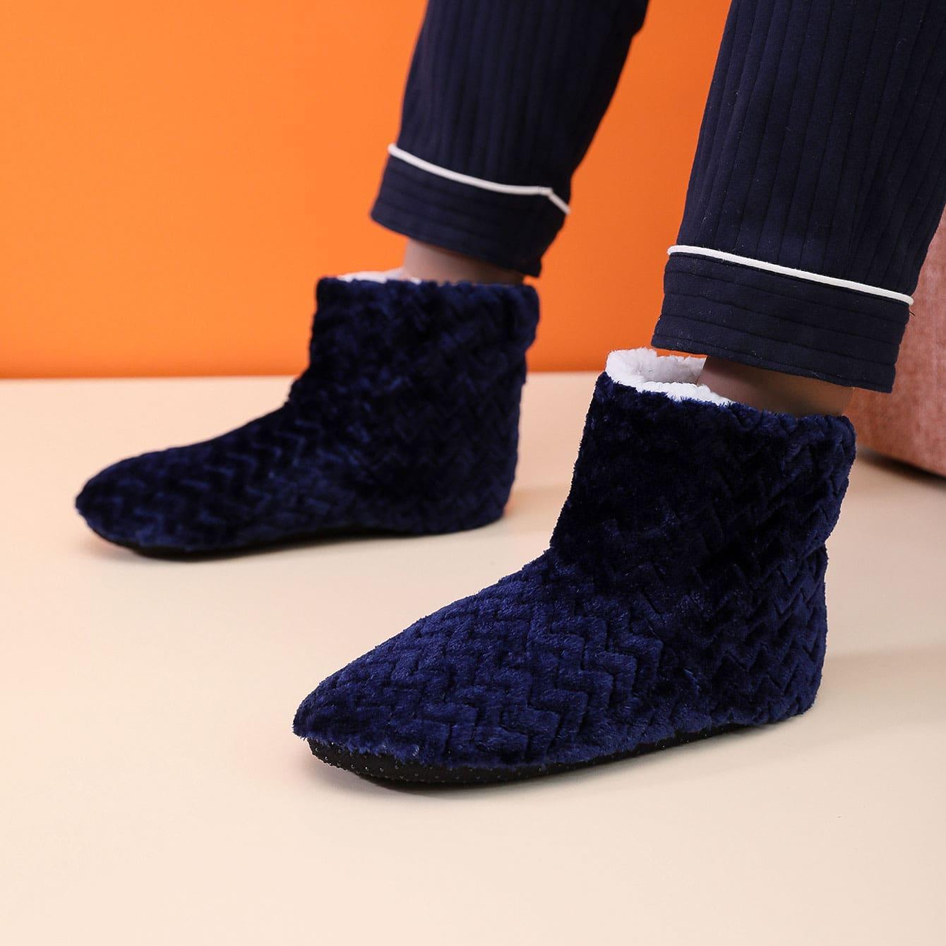 Men's Cozy Plush Bootie Slippers Winter Indoor Shoes