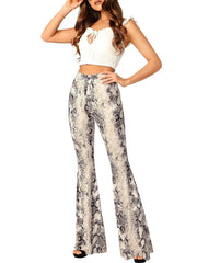Crocodile Print High Waist Flare Leg Pants