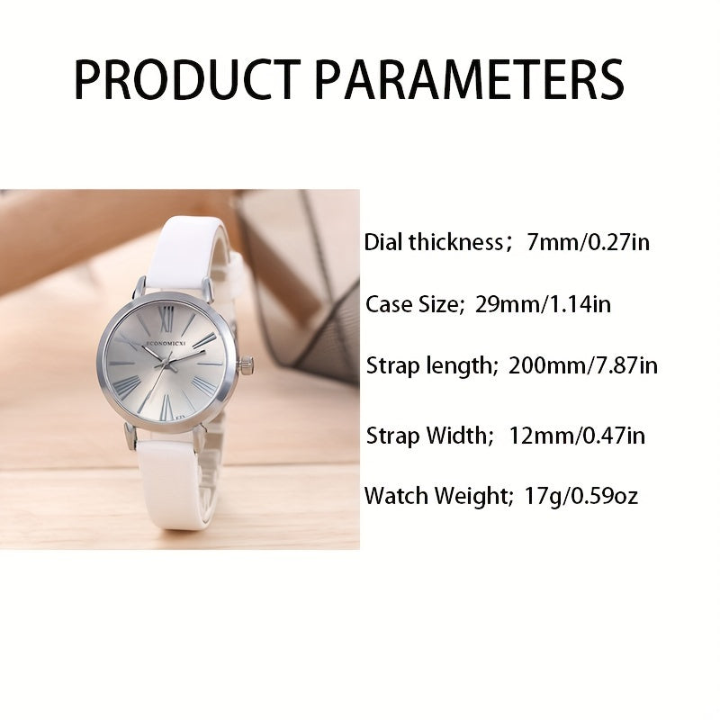 3pcs Roman Numeral Leather Quartz Watch Set