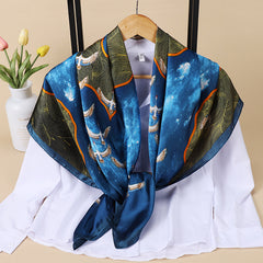 Square Scarf Block Seabird Wave Print Shawl Windproof Sunscreen