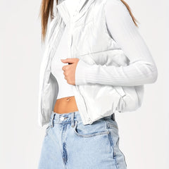 High Neck Zip Up Sleeveless Vest Women's Clothing