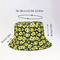 Yellow Face Full Print Bucket Hat Unisex Lightweight Sunscreen Cap