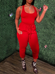 Casual Tank Top & Drawstring Pants Set Women's Clothing