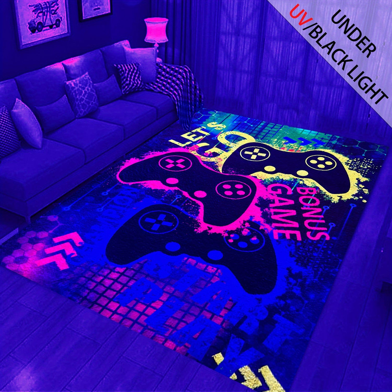 UV Reactive Glow Dark Carpet, Non Slip Area Rug For Kid