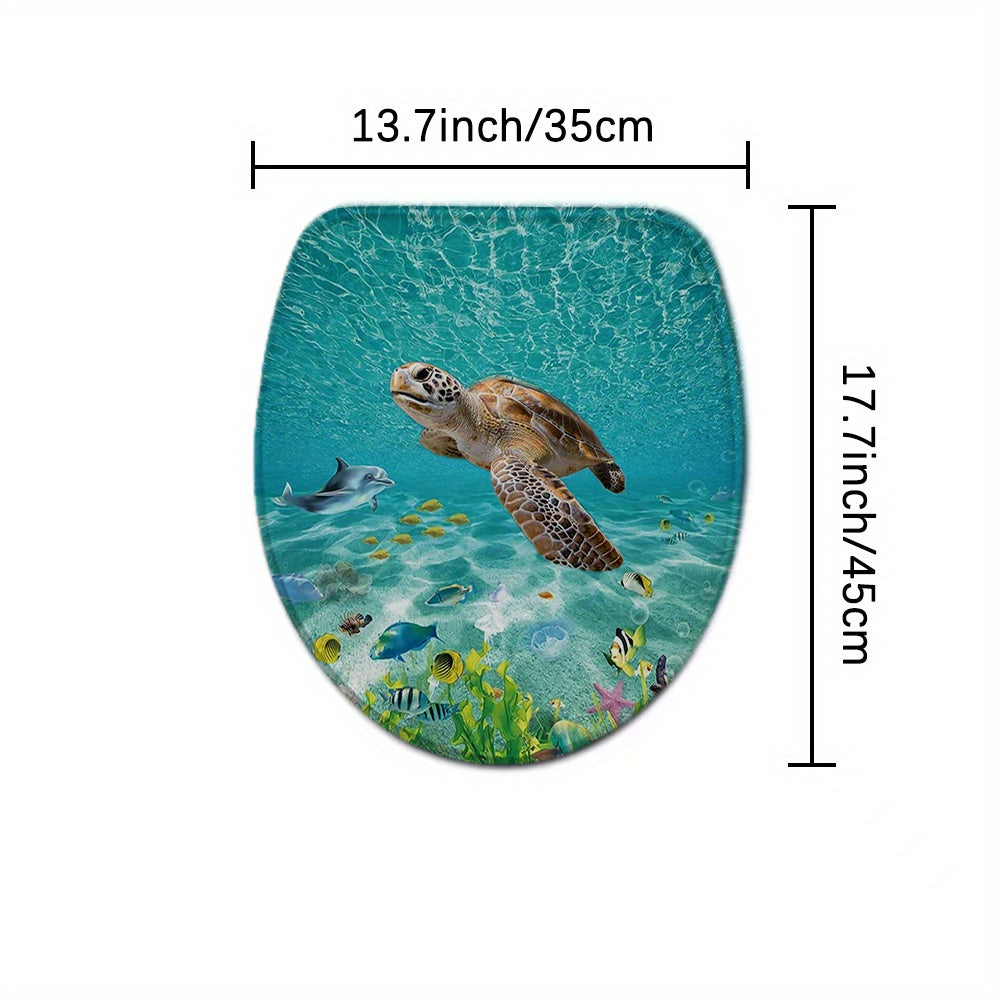 Sea Turtle Shower Curtain Set with Bathroom Rug and Toilet Lid Cover