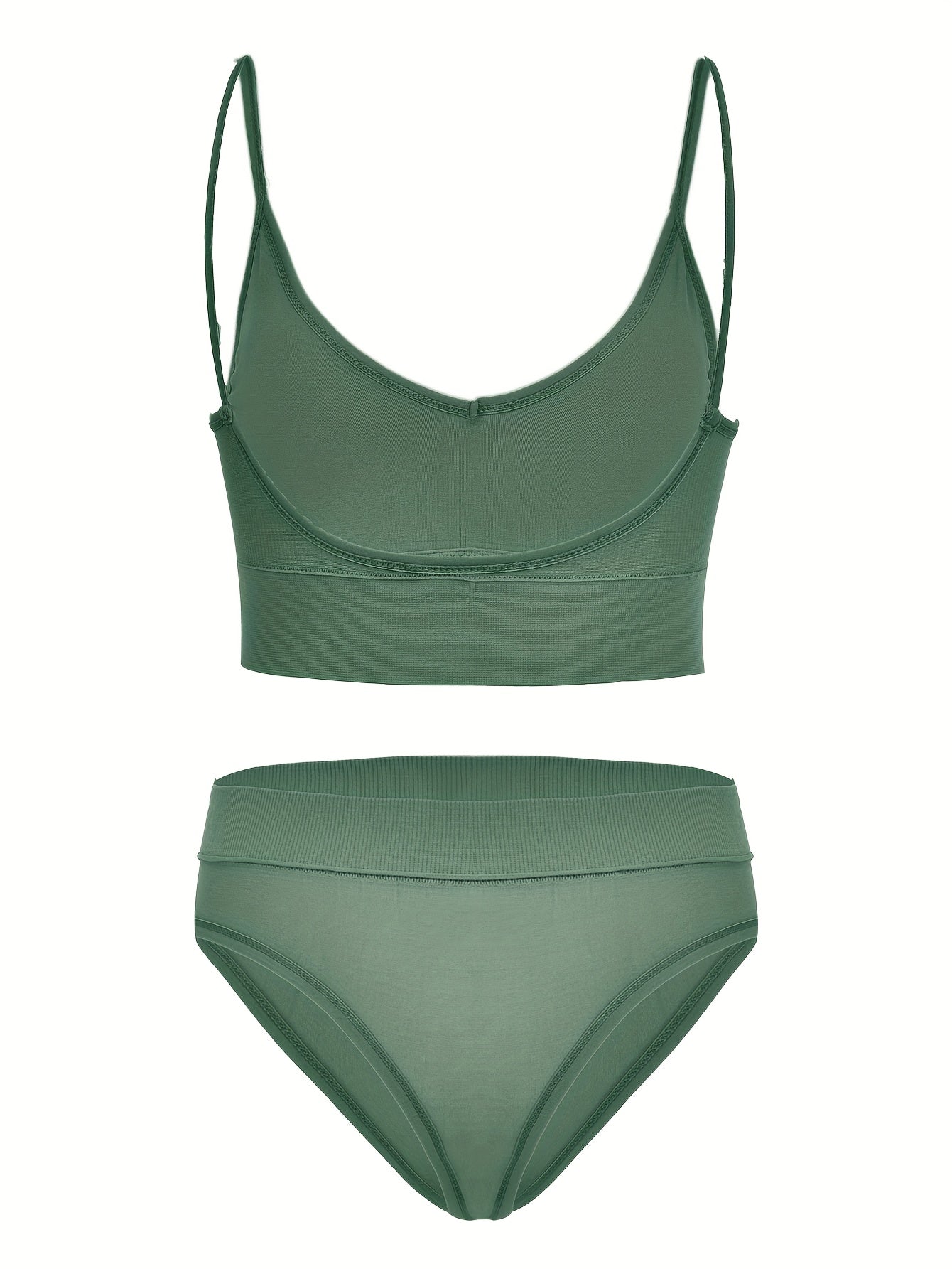 Solid Ribbed Bra & Panties Set Women's Underwear