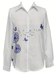 Dandelion & Butterfly Print Button Up Blouse