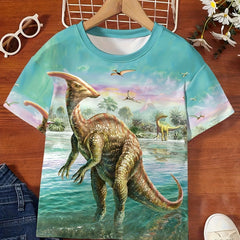 3D Dino Print Short Sleeve T shirt Kids Summer Clothes