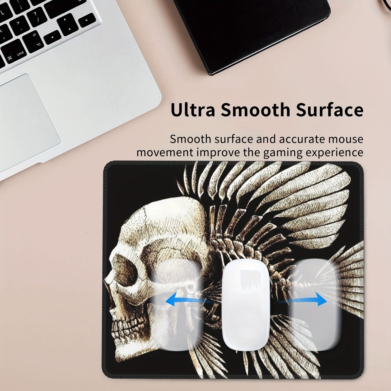 Skull Fish Pattern Mouse Pad 24x20cm for Games Home Office Non-slip Rubber