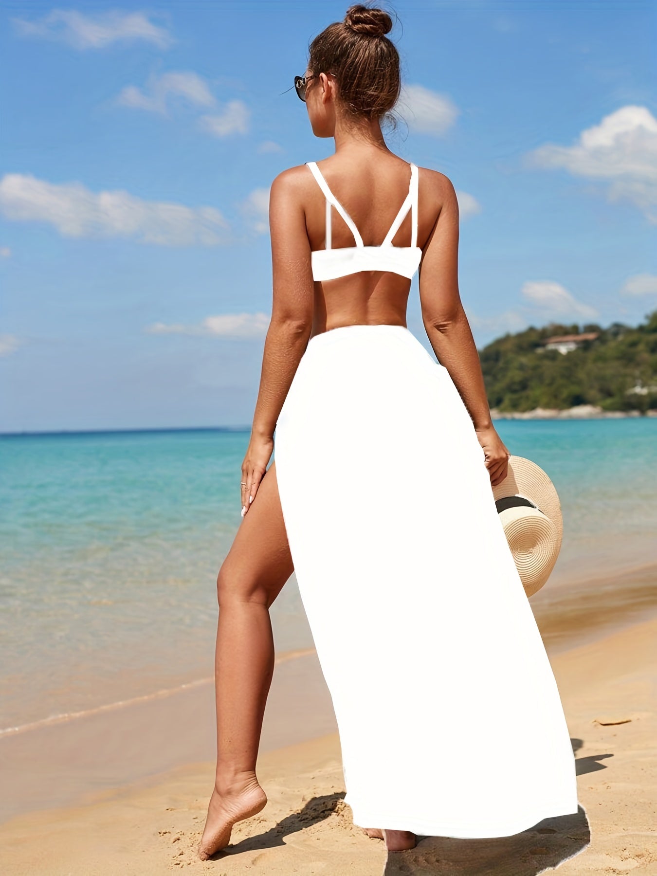 Solid Sarong Cover Up High Rise Waist Bathing Suit Swimsuit