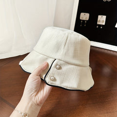 Ruffles Bucket Hat Stripe Decor Casual Fedora Beach Hats