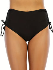 High Stretch Bikini Bottom Drawstring Tie Side High Cut Beachwear