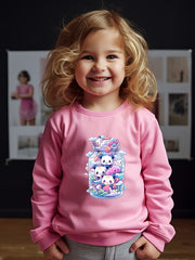 Cartoon Panda Print Sweatshirt Girls Graphic Crew Neck Pullover Sweatshirt