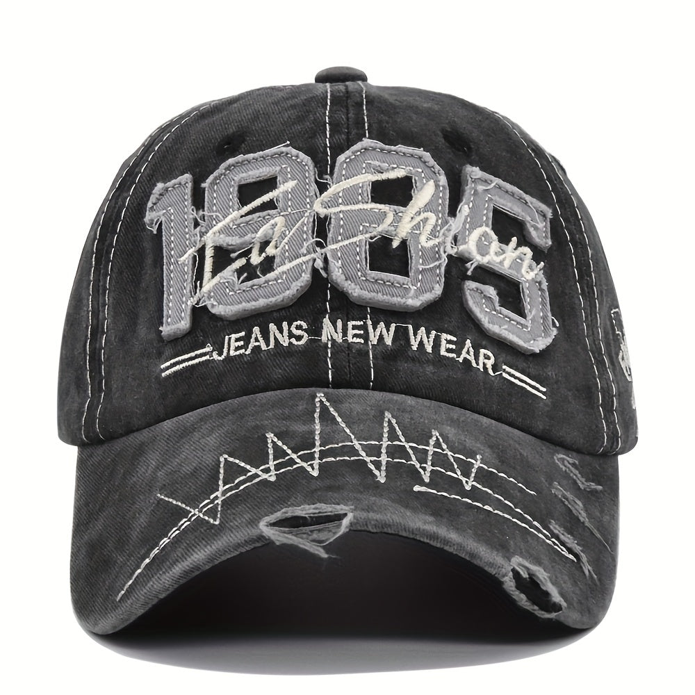 1985 Embroidery Ripped Baseball Cap Washed Distressed Patch Adjustable Dad Hat