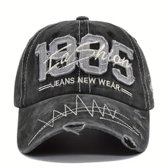 1985 Embroidery Ripped Baseball Cap Washed Distressed Patch Adjustable Dad Hat