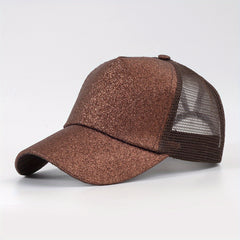 Glitter Ponytail Trucker Hat Solid Fluorescent Baseball Cap Mesh Sunshade