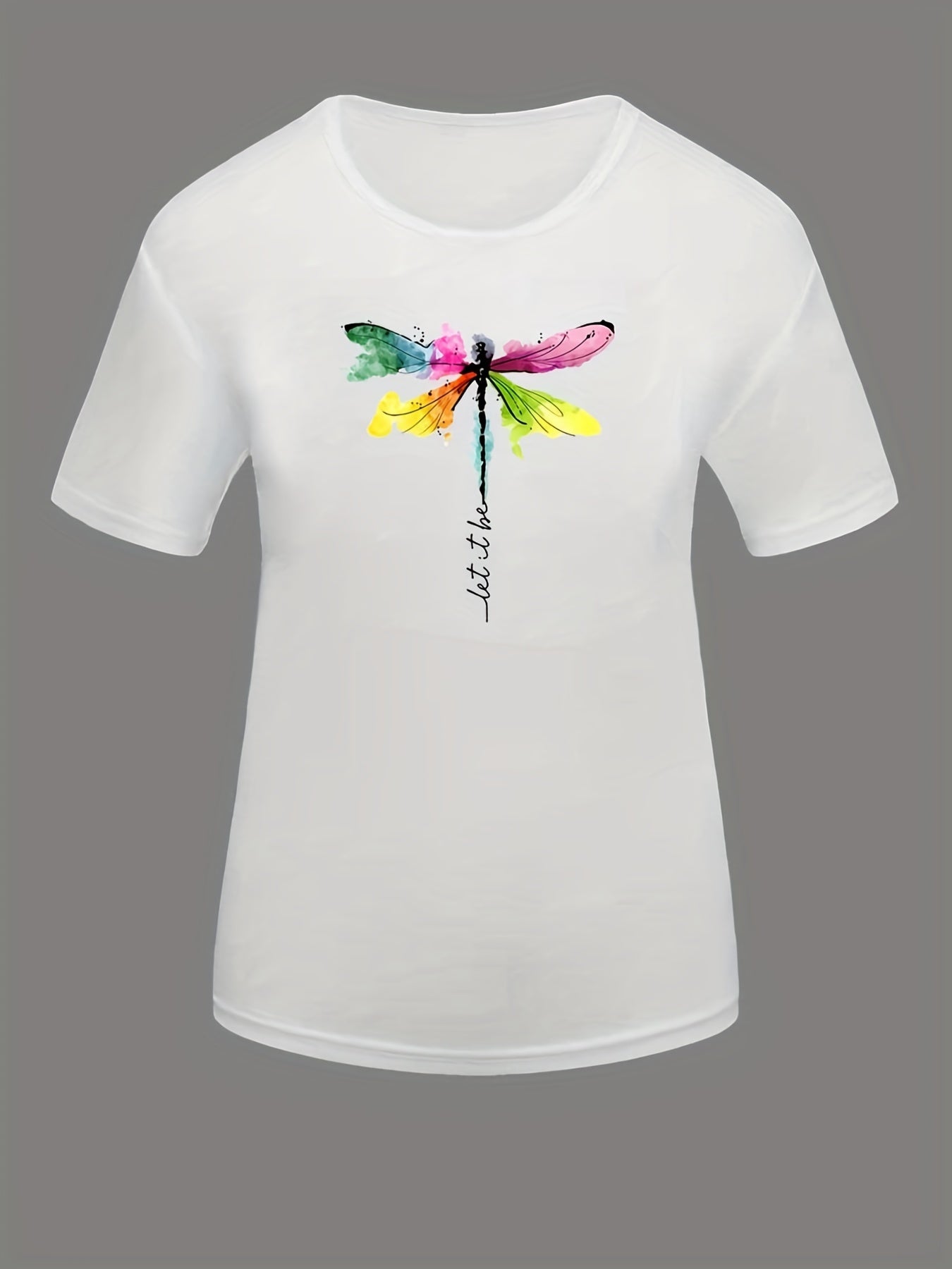 Dragonfly Printed Casual Sports T-shirt Short Sleeve Women's Top