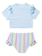Girls Rainbow Graphic Swimwear Set Comfy Bathing Suit