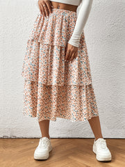 Boho Floral Print Tiered Maxi Skirts High Waist for Spring & Summer