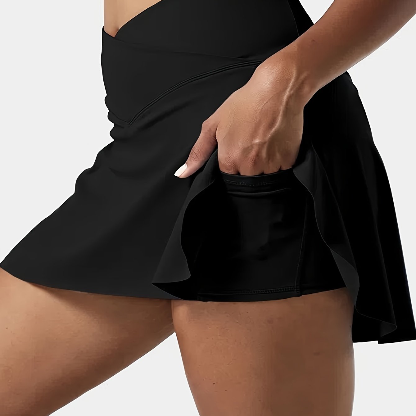 Women's Criss Cross Waist Pocket Yoga Tennis Skirt Solid High Stretch Sports Sko