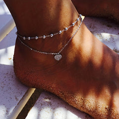 Heart Shape Pendant Anklet Double Layers Ankle Bracelet For Women