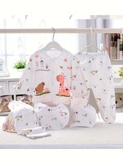 Newborn Baby 5pcs Outfit Pregnancy Cardigan Top Trousers Bib Hat Set