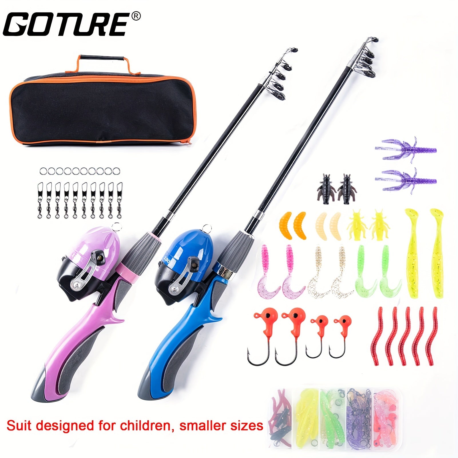 Kids' Fishing Pole Set Telescopic Rod 51in Lure & Reel Combo Kit